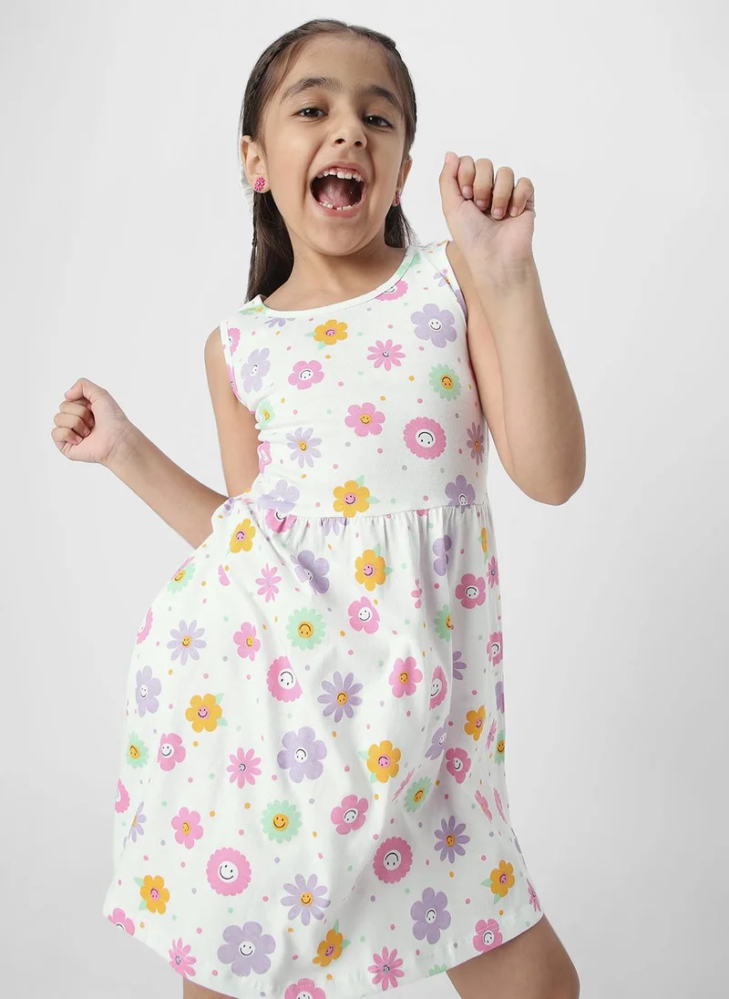 Nautinati  Girls' 100% Cotton All-over Floral & Polka Dot Print Fit & Flare Dress for Women | Best Price UAE